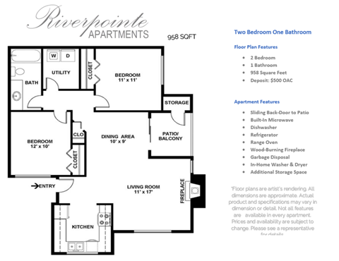 Riverpointe Apartments Two Bedroom One Bathroom Floor Plan